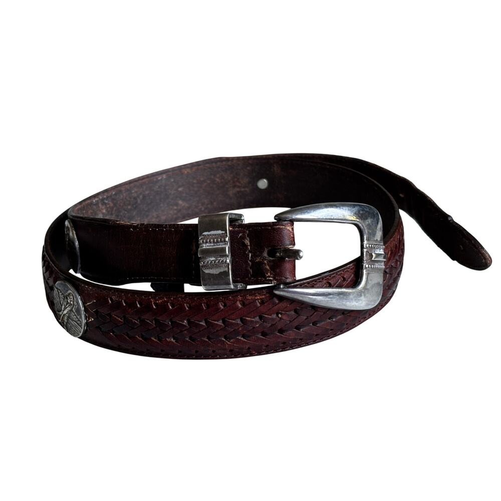 Vintage Onyx by Brighton Mens Brown Braided Distressed Belt Size36 Silver Buckle
